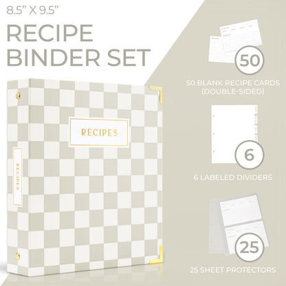 Aesthetic Recipe Binder with Checker Design - The Perfect Recipe Book with Plastic Sleeves to Write in Your Own Recipes - Quality Blank Cookbook Binder to Organize Your Recipes - Recipe Cards incl.