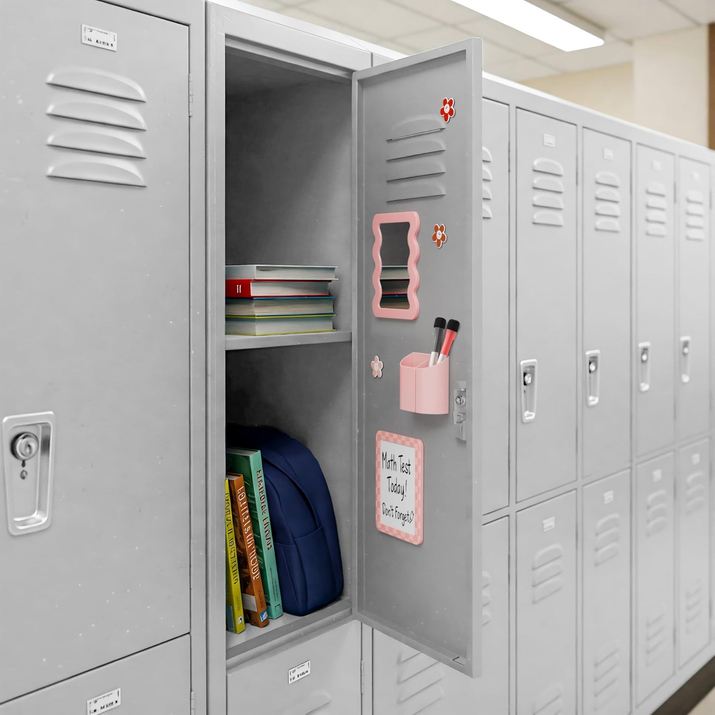 Stylish Locker Accessories Kit for Girls - Includes Mirror, Whiteboard, Pen Holder, Cute Flower Magnets & Marker Set - All-in-One School Locker Decor & Organizer Set to Brighten Up Your School Day