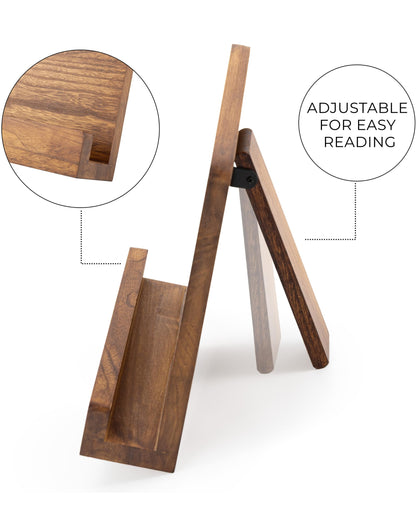 Beautiful Cookbook Stand for Your Kitchen Counter - Solid Wood Stand Easily Keeps Cook or Recipe Books Open for Convenient Cooking - Perfectly Fits Your iPad/Tablet and Enhances Any Kitchen Decor