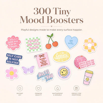 Motivational Sticker Set of 300 - Cute Inspirational Vinyl Stickers for Your Water Bottle, Laptop Or Journal - Positive Affirmation Decals for Adults, Teens and Kids Giving Daily Smiles and Motivation