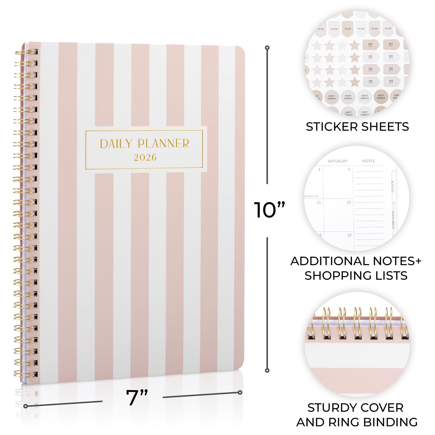 Beautiful 2026 Planner - 7" x 10" Daily Planner for Women or Men with Weekly & Monthly Spreads for Easy Planning - Perfect Calendar Book To Organize All Tasks and Boost Productivity