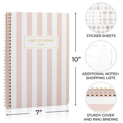Beautiful 2026 Planner - 7" x 10" Daily Planner for Women or Men with Weekly & Monthly Spreads for Easy Planning - Perfect Calendar Book To Organize All Tasks and Boost Productivity