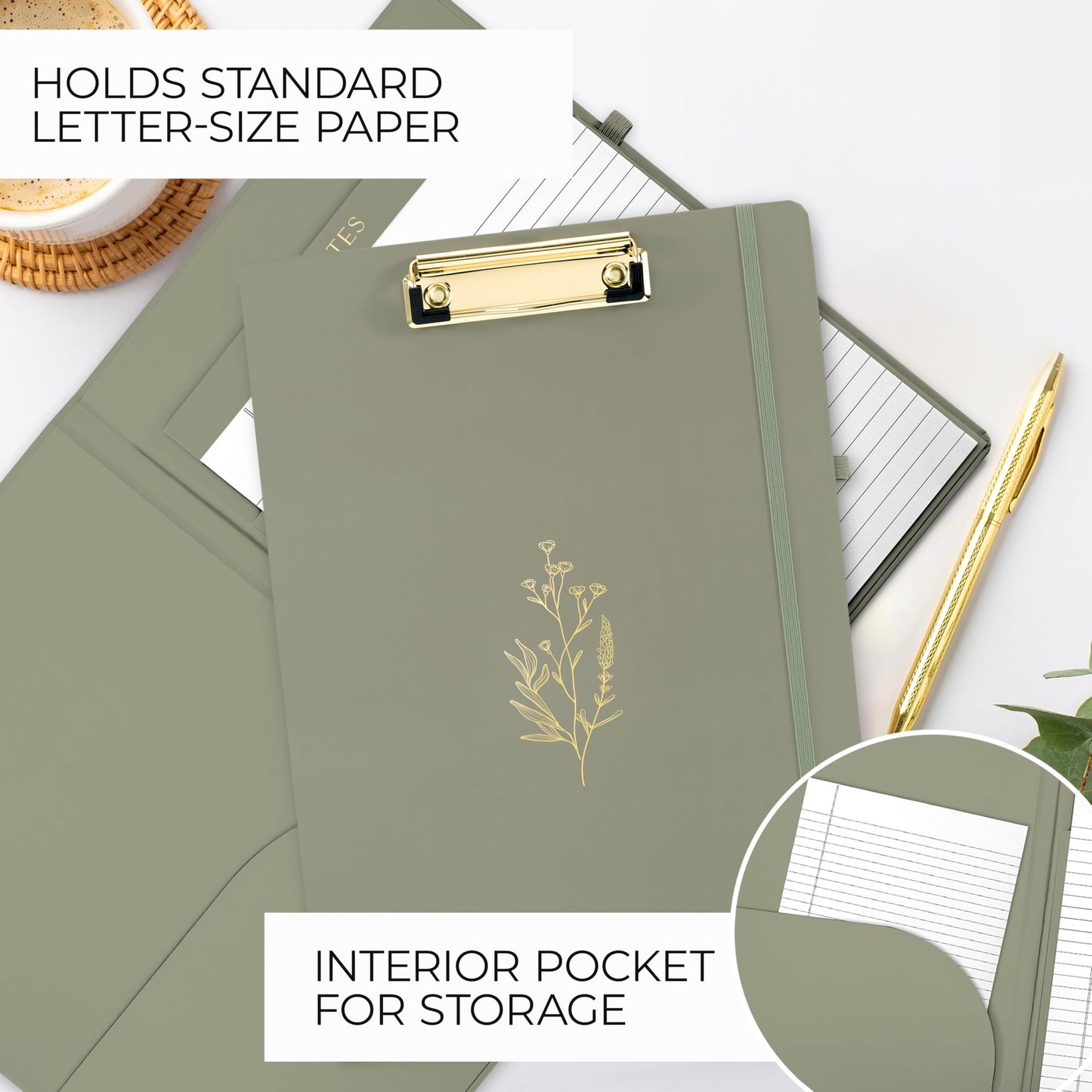 Aesthetic Clipboard Folio with Refillable Lined Notepad & Interior Pocket - Cute Padfolio/Legal Pad Holder for Women - Easily Organize Notes at Work, School, or Home