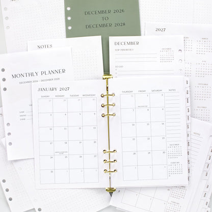 Beautiful 2027-2028 Monthly Planner Inserts for 6 Ring Binders