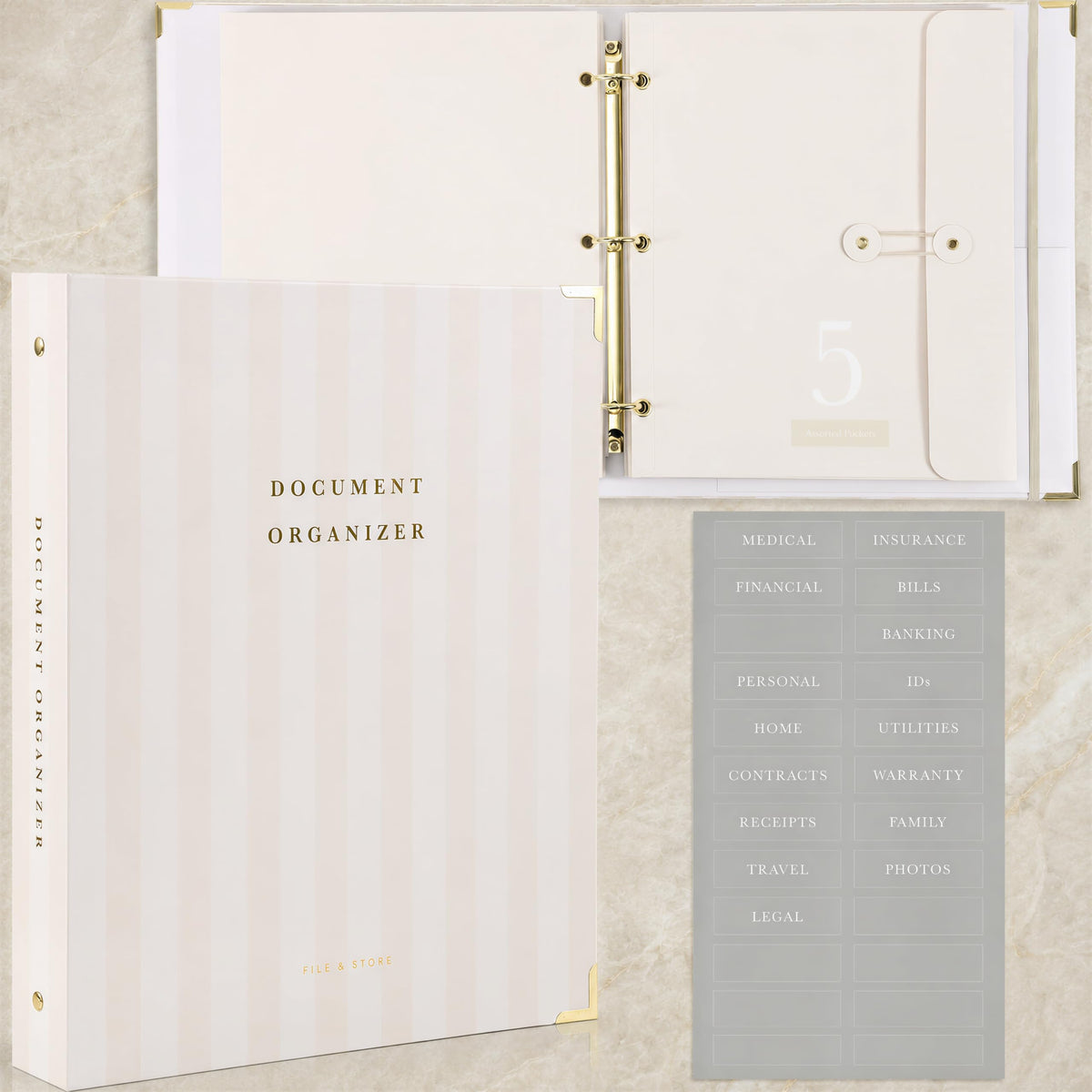Aesthetic Document Organizer - Sturdy Striped 3-Ring Binder for Files