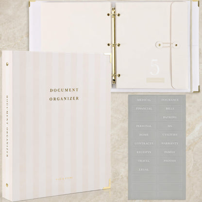 Aesthetic Document Organizer - Sturdy Striped 3-Ring Binder for Files