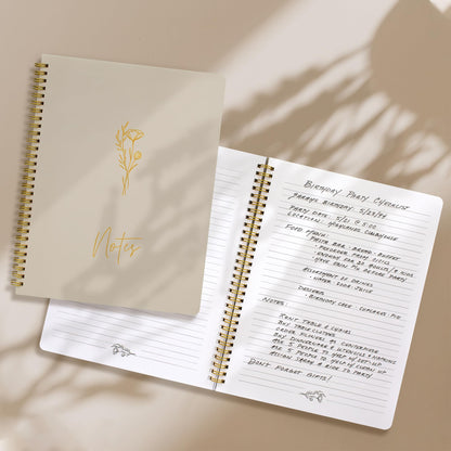 ZICOTO Aesthetic Spiral Notebook Journal For Women - Cute Beige 10.5 x 8.5 College Ruled To Do List Notepad With Large Pockets - Perfect to Stay Organized and Boost Productivity at Work or School