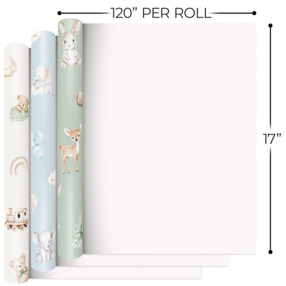 ZICOTO Beautiful Gift Wrapping Paper Rolls for Baby Shower - Cute Set of 3 Quality Rolls For Boys Birthdays & Baby Showers - Add a Touch of Magic to Every Gift You Wrap - 17 x 120 in