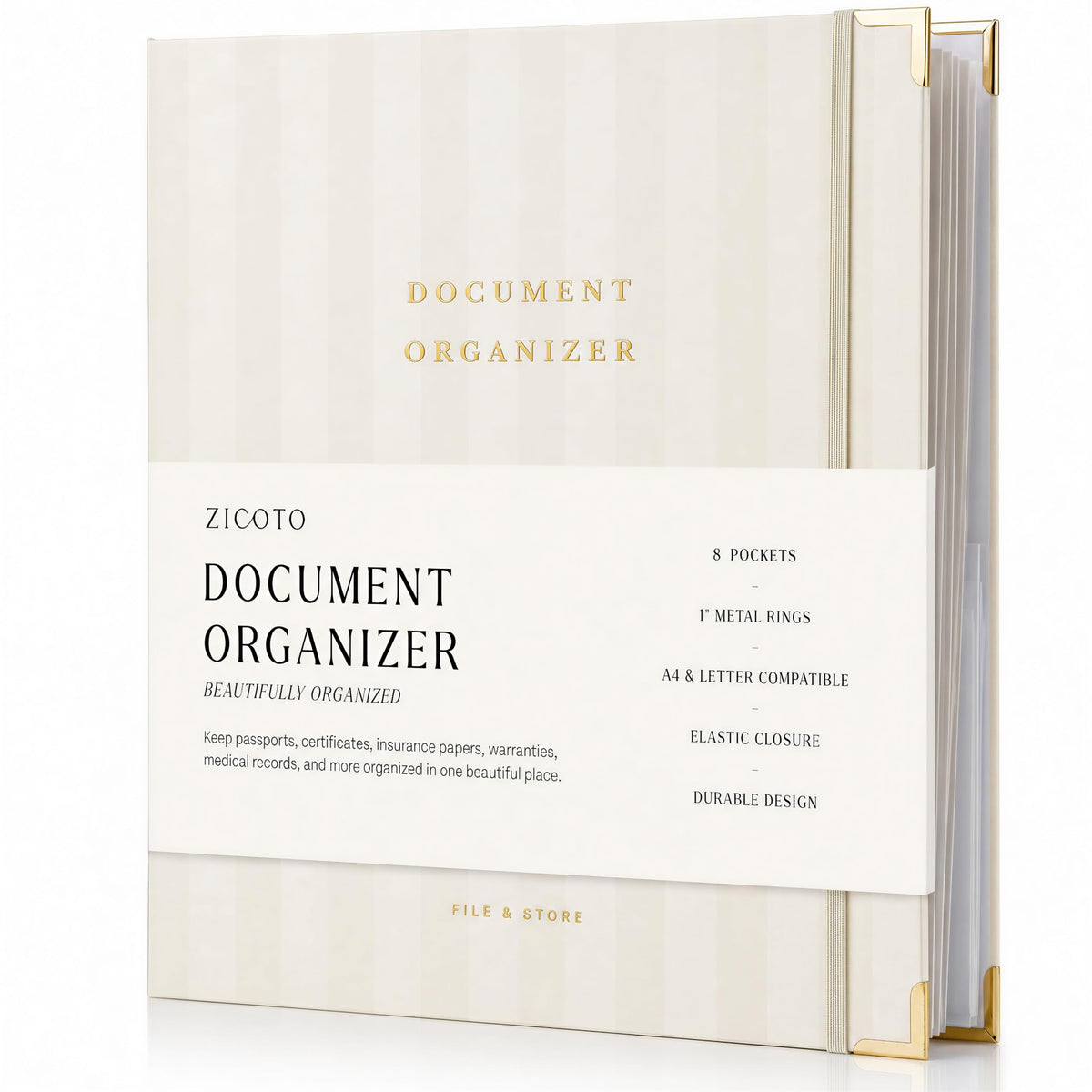 Aesthetic Document Organizer - Sturdy Striped 3-Ring Binder for Files