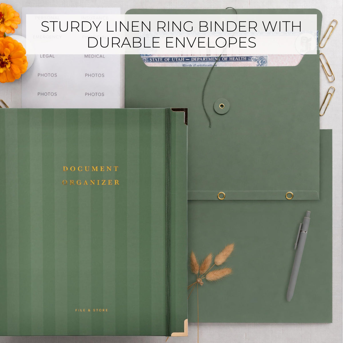 Aesthetic Document Organizer - Sturdy Striped 3-Ring Binder for Files