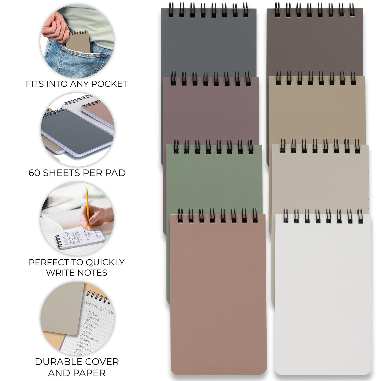 ZICOTO Aesthetic Pocket Notebooks Set Of 8 - Small 3x5 Spiral Notepads With Lined Pages - The Perfect Little Mini Note Pads to Stay Organized and Boost Productivity at Work or School