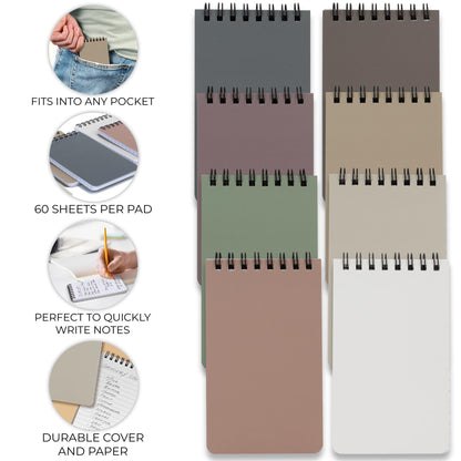 ZICOTO Aesthetic Pocket Notebooks Set Of 8 - Small 3x5 Spiral Notepads With Lined Pages - The Perfect Little Mini Note Pads to Stay Organized and Boost Productivity at Work or School