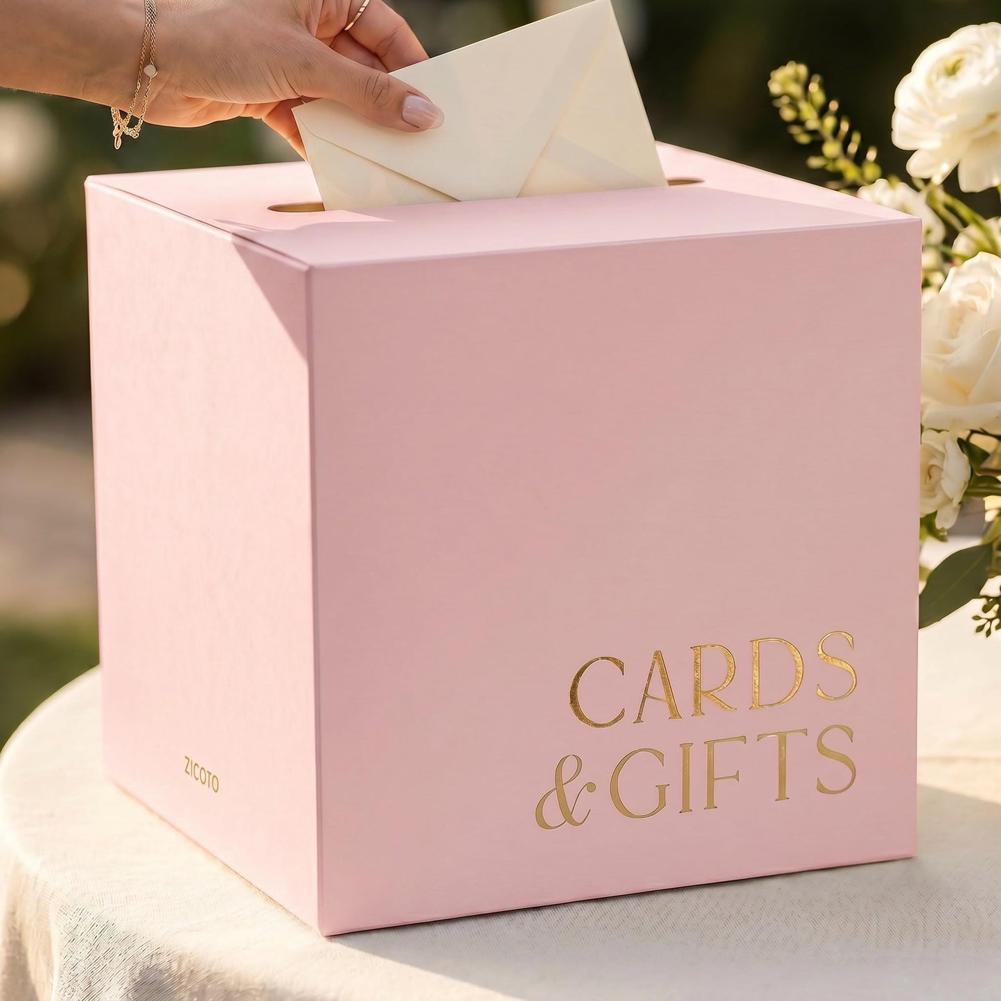 ZICOTO Elegant Wedding Card Box for a Beautiful Reception Gift Table – Lovely Card Box for Wedding, Graduation and Celebration Decor – Charming Envelope Gift Box