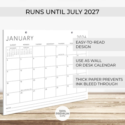 Aesthetic 2026 Desk Calendar 16" x 12" - Runs From January 2026 Until July 2027 - Large Minimalistic Office Desktop/Wall Calendar Pad for Easy Organizing