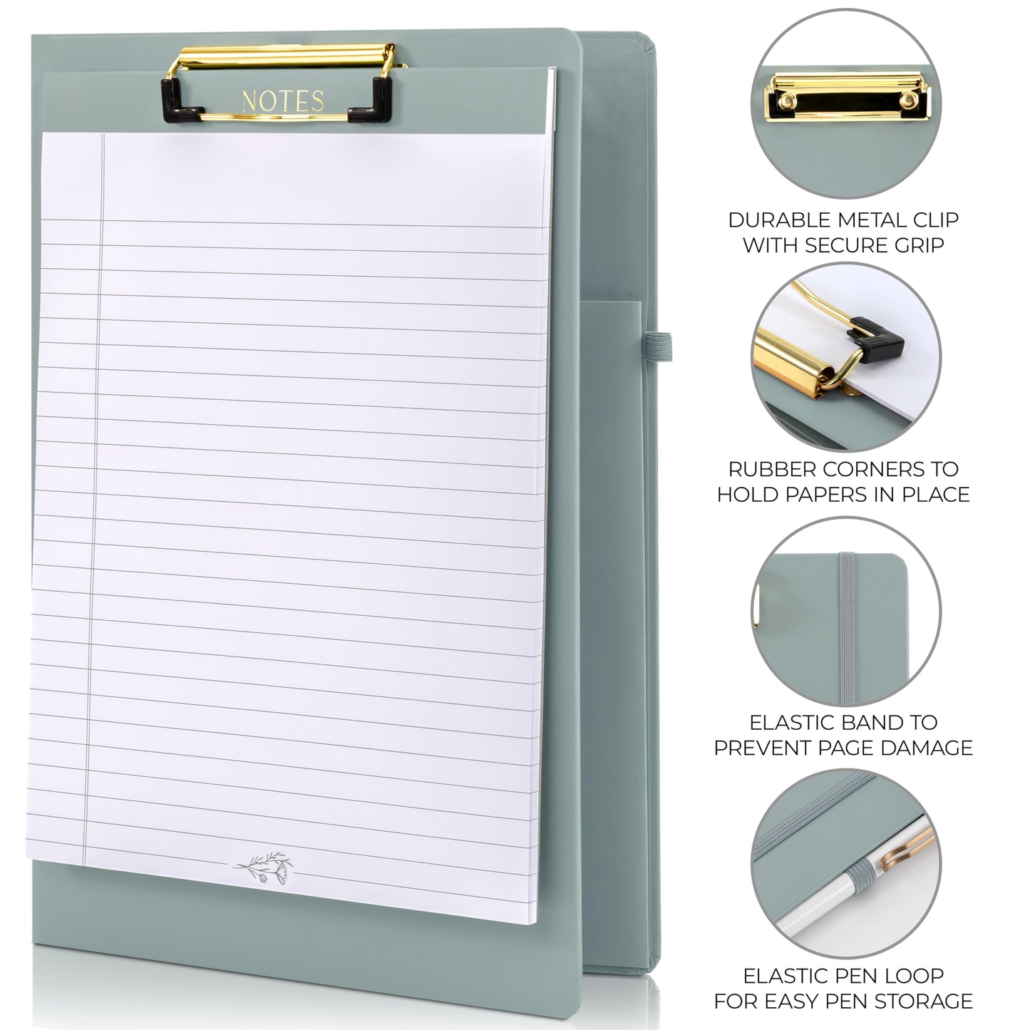 Aesthetic Clipboard Folio with Refillable Lined Notepad & Interior Pocket - Cute Padfolio/Legal Pad Holder for Women - Easily Organize Notes at Work, School, or Home