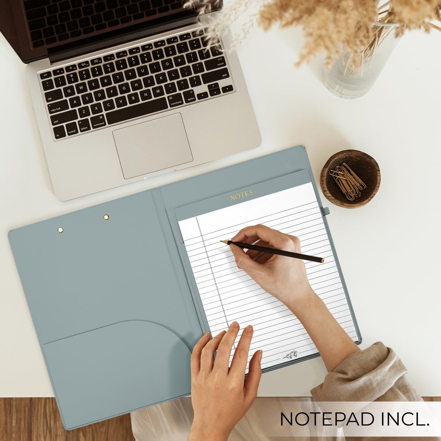 Aesthetic Clipboard Folio with Refillable Lined Notepad & Interior Pocket - Cute Padfolio/Legal Pad Holder for Women - Easily Organize Notes at Work, School, or Home