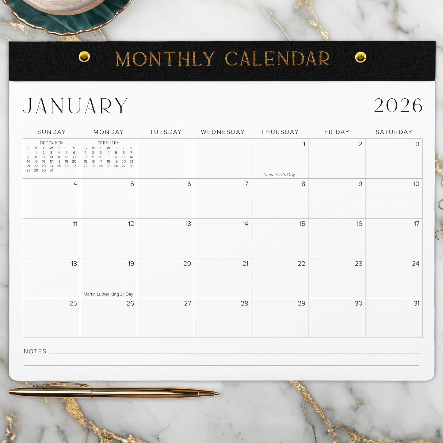 Aesthetic 2026-2027 Desk Calendar - Runs From January 2026 Until July 2027 - Minimalistic Office Desktop/Wall Calendar 14.5"x11.5" for Easy Organizing