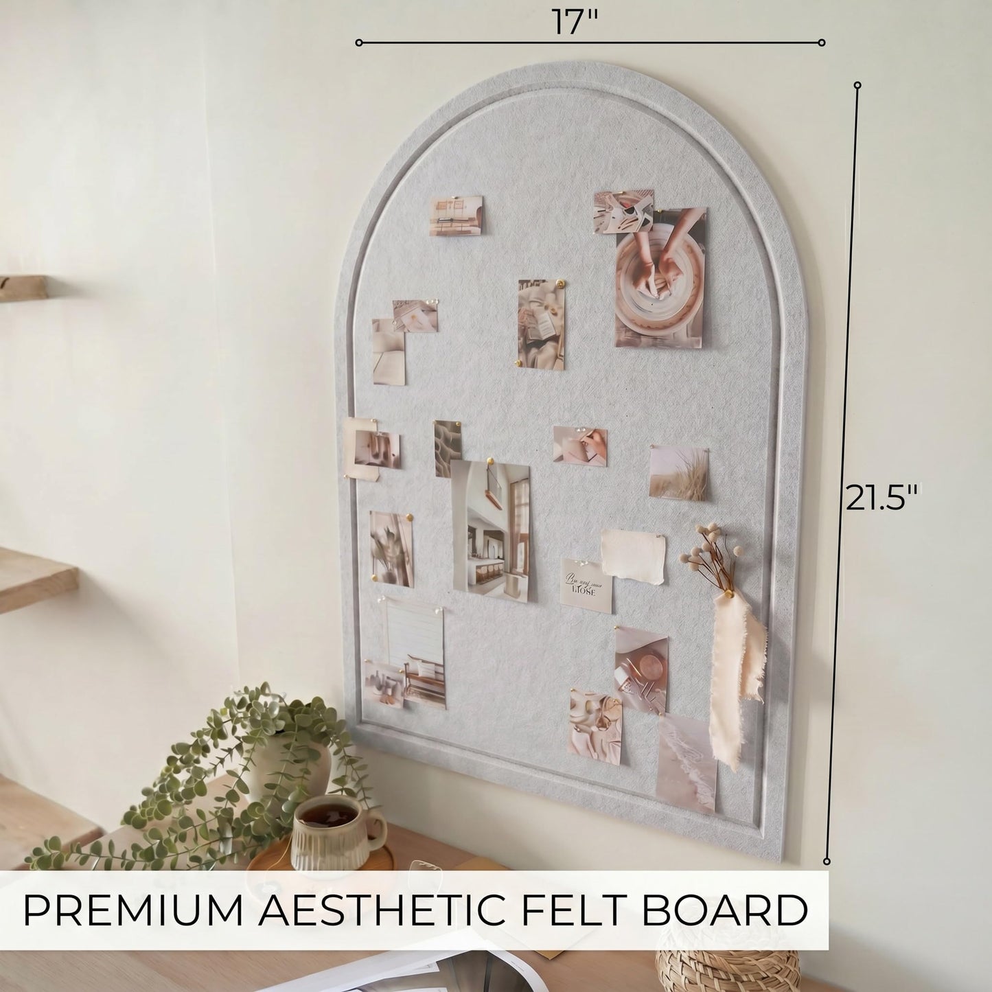 Large Arched Felt Bulletin Board - Stylish Perfectly Sized 21.5" x 17" Cork Board Alternative for Office & Wall Decor – Bulletin Board Set with Pins is Perfect to Display Your Photos
