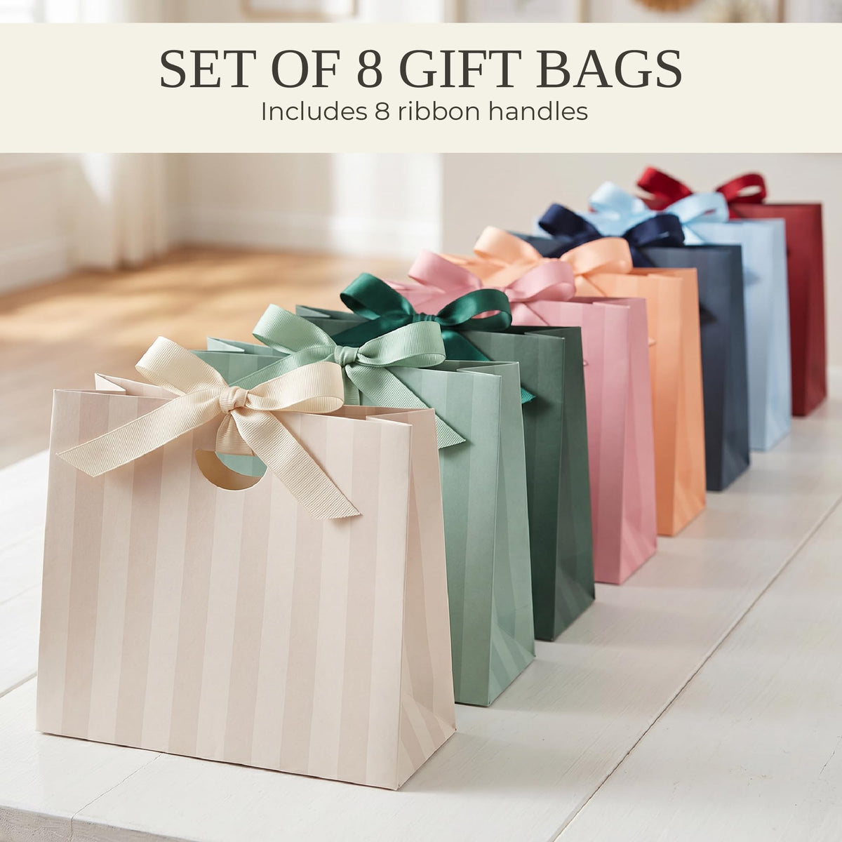 ZICOTO Beautiful Gift Bags Set of 8 with Macthing Ribbons for Women & Kids