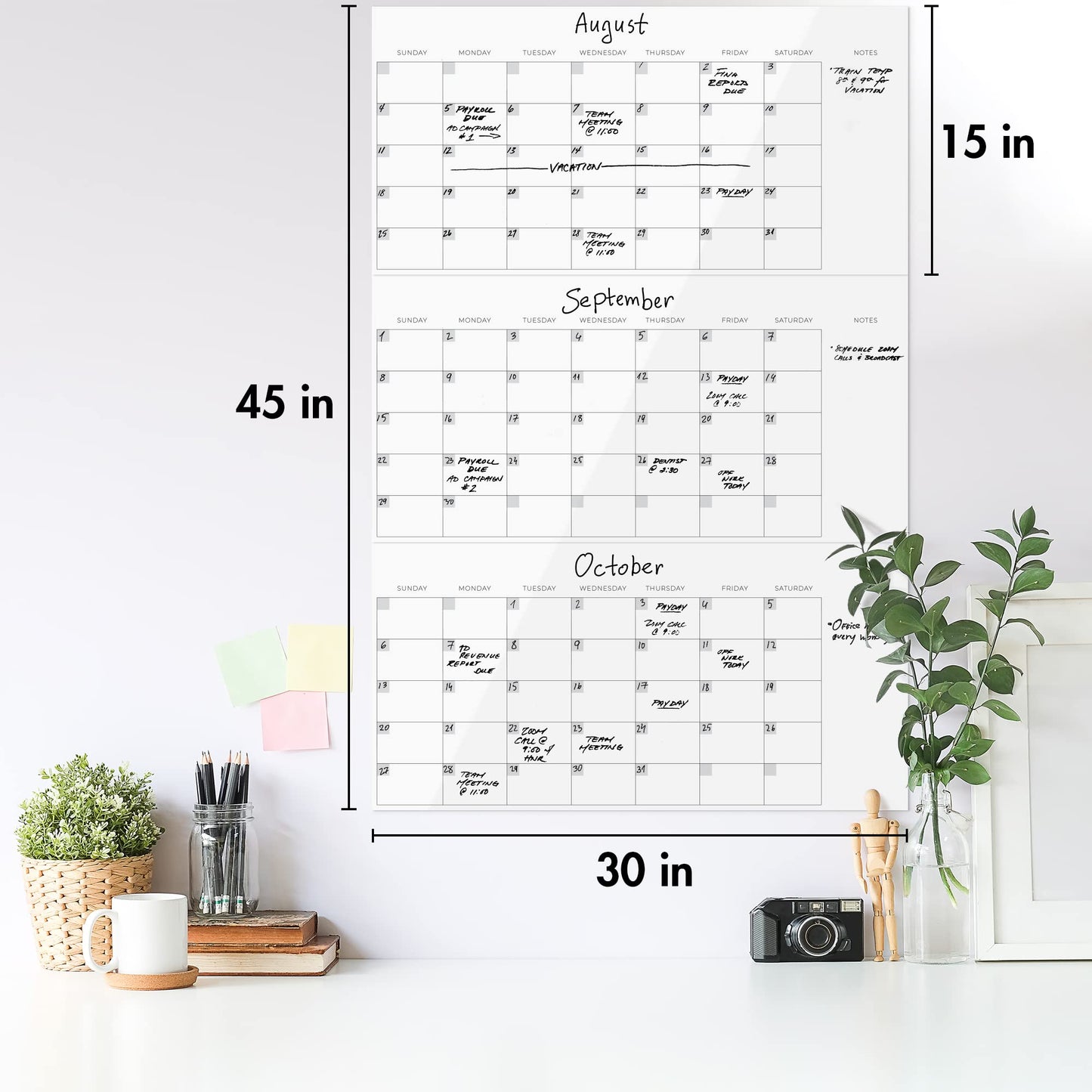 3 Month Dry Erase Wall Calendar for Easy Planning - Erasable 30" x 45" Calendar for White Boards - A Great Planner and Visual Organizer For Your Home or Office Wall