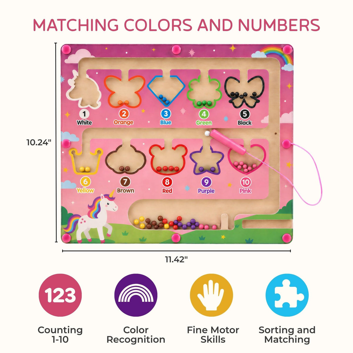 Wooden Magnetic Maze for Toddlers - Fun Color & Number Puzzle for Kids 2-4