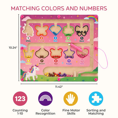 Wooden Magnetic Maze for Toddlers - Fun Color & Number Puzzle for Kids 2-4