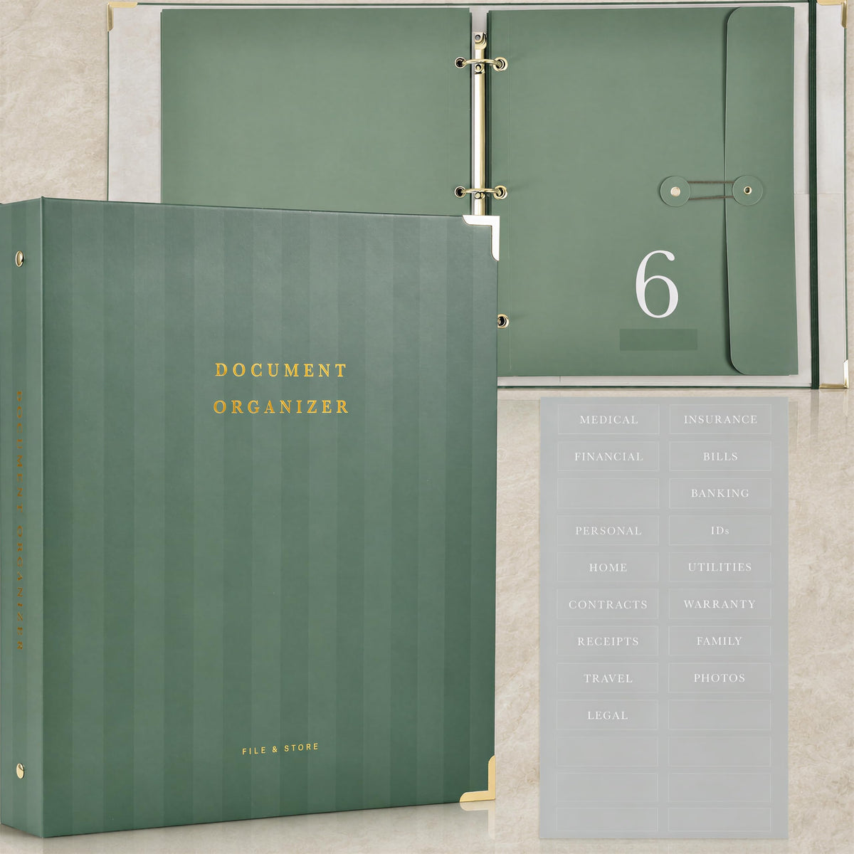 Aesthetic Document Organizer - Sturdy Striped 3-Ring Binder for Files