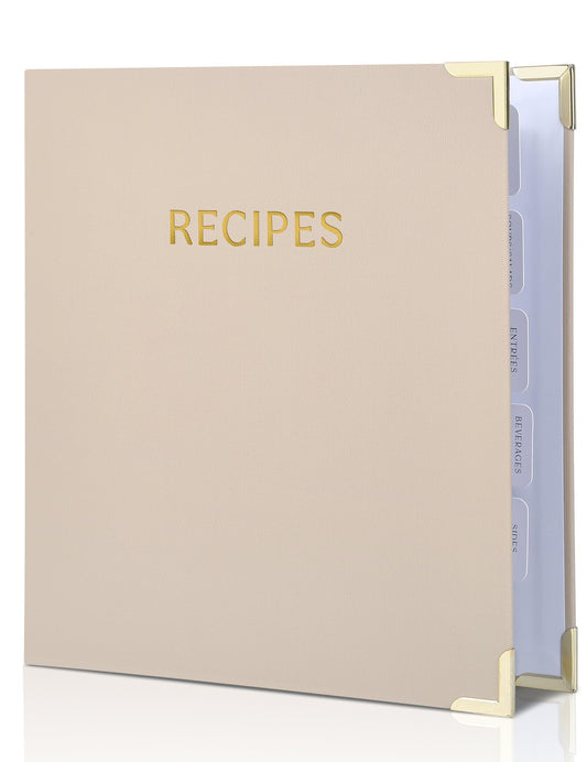 Aesthetic Recipe Binder with Polyester Waterproof cloth Cover - The Perfect Recipe Book with Plastic Sleeves to Write in Your Own Recipes - Quality Blank Cookbook Binder, Cards incl.