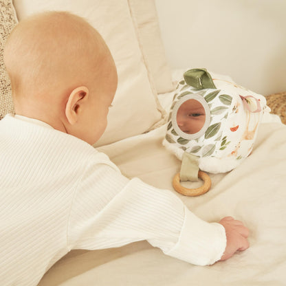Soft Toy Block with Wooden Ring for Babies 0-3 and 0-6 Months - The Perfect High Contrast Activity Cube & Teething Toy with Tummy Time Mirror for Newborns - A Fun Sensory & Development Gift