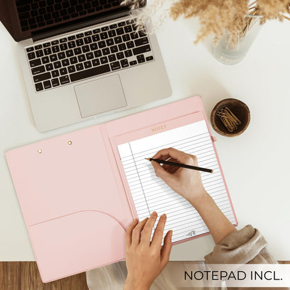Aesthetic Clipboard Folio with Refillable Lined Notepad & Interior Pocket - Cute Padfolio/Legal Pad Holder for Women - Easily Organize Notes at Work, School, or Home