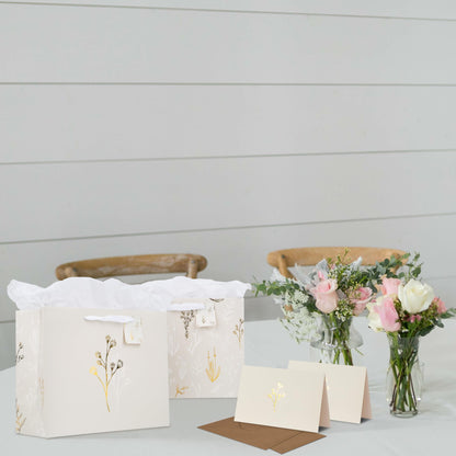 Beautiful Gift Bags Set of 2 - Large 13" Bags with Handles incl. Matching Tissue Paper, Cards & Stickers - Reusable and Perfect For Presents of Any Birthday, Weddings, Mothers Day & Special Occasion