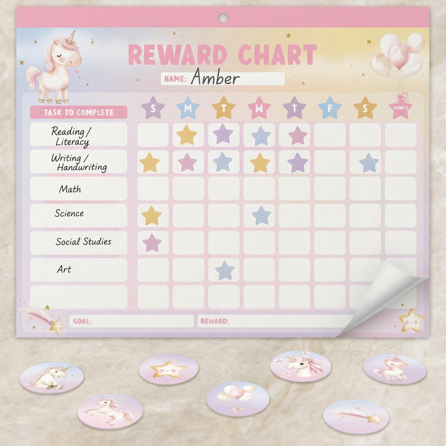 Fun Magnetic Reward Chart for Kids at Home – Motivational Easy to Use Chore Chart w Stickers Encourages Good Habits – Unicorn Behavior & Responsibility Chart for Girls Creates a Fun Daily Routine