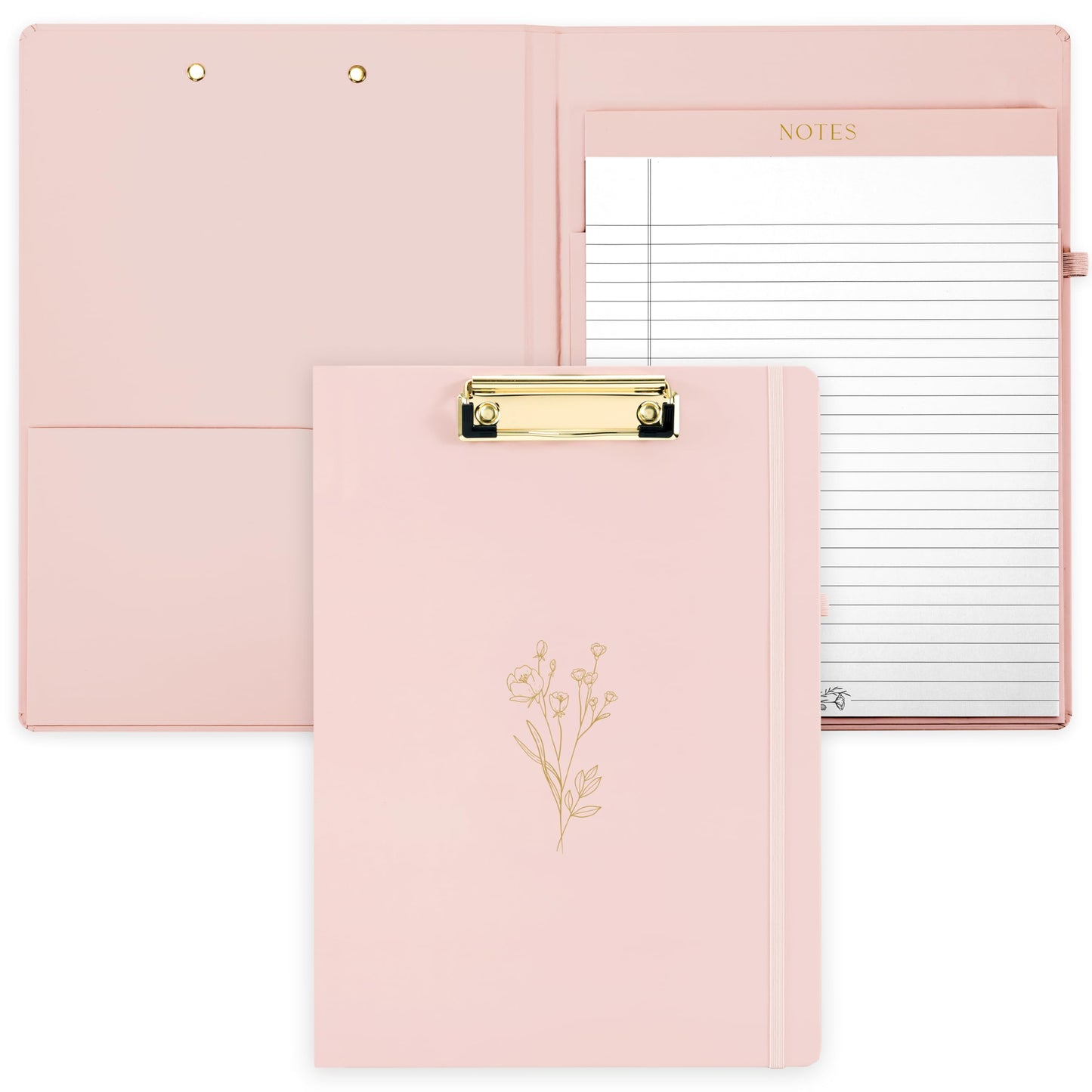 Aesthetic Clipboard Folio with Refillable Lined Notepad & Interior Pocket - Cute Padfolio/Legal Pad Holder for Women - Easily Organize Notes at Work, School, or Home
