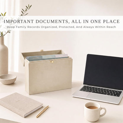 Document Organizer Box with 8 Folders - PU Leather File Organizer