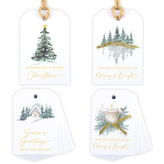 Beautiful Christmas Gift Tags - 48 Quality Paper Labels with Rope for Personalizing Your Holiday Presents - Spread Joy and Cheer with These Festive Christmas Name Tags