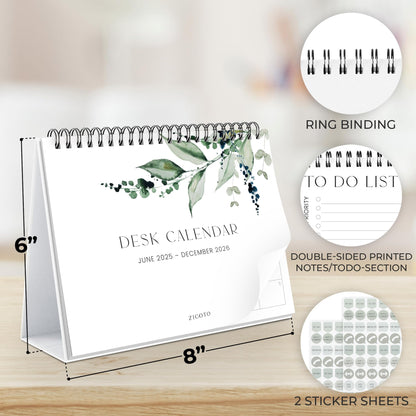 Aesthetic Desk Calendar 2025-2026 - Runs June 2025 until December 2026 - Beautiful Small Flip Desktop Calendar for Easy Organizing