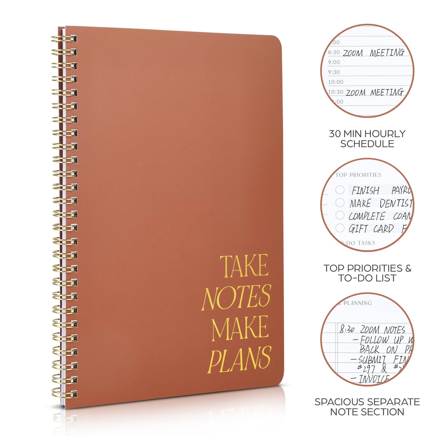 ZICOTO Beautiful Daily Planner And Notebook With Hourly Schedule - Aesthetic Spiral To do List Notepad to Easily Organize Your Work Tasks And Appointments - The Perfect Office Supplies For Women