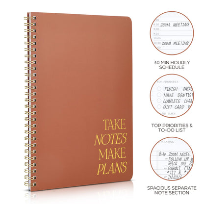 ZICOTO Beautiful Daily Planner And Notebook With Hourly Schedule - Aesthetic Spiral To do List Notepad to Easily Organize Your Work Tasks And Appointments - The Perfect Office Supplies For Women