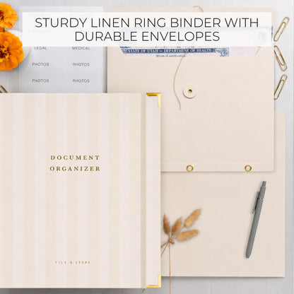 Aesthetic Document Organizer - Sturdy Striped 3-Ring Binder for Files