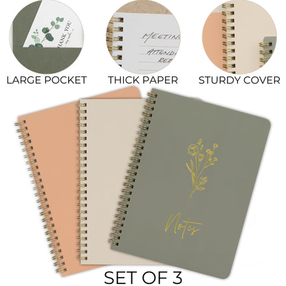 ZICOTO Aesthetic Spiral Notebook Set of 3 and Beautiful Magazine Holders Set Of 3 Bundle