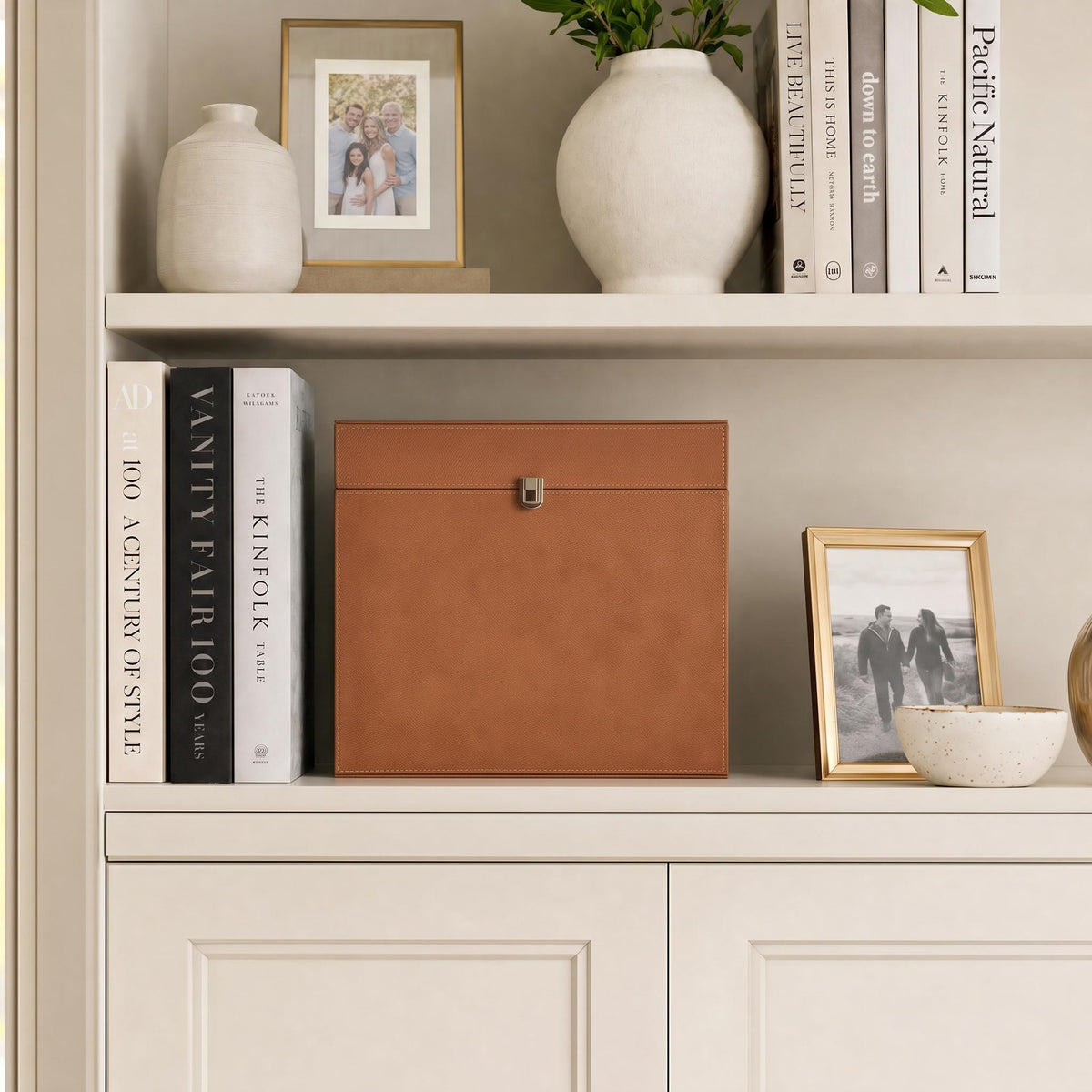 Document Organizer Box with 8 Folders - PU Leather File Organizer