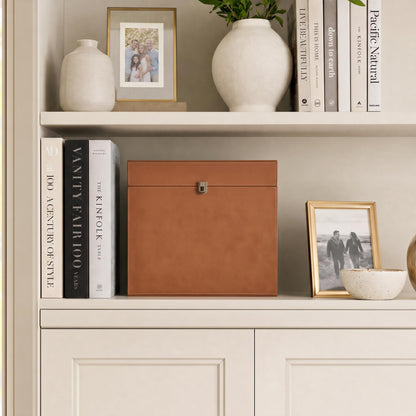 Document Organizer Box with 8 Folders - PU Leather File Organizer