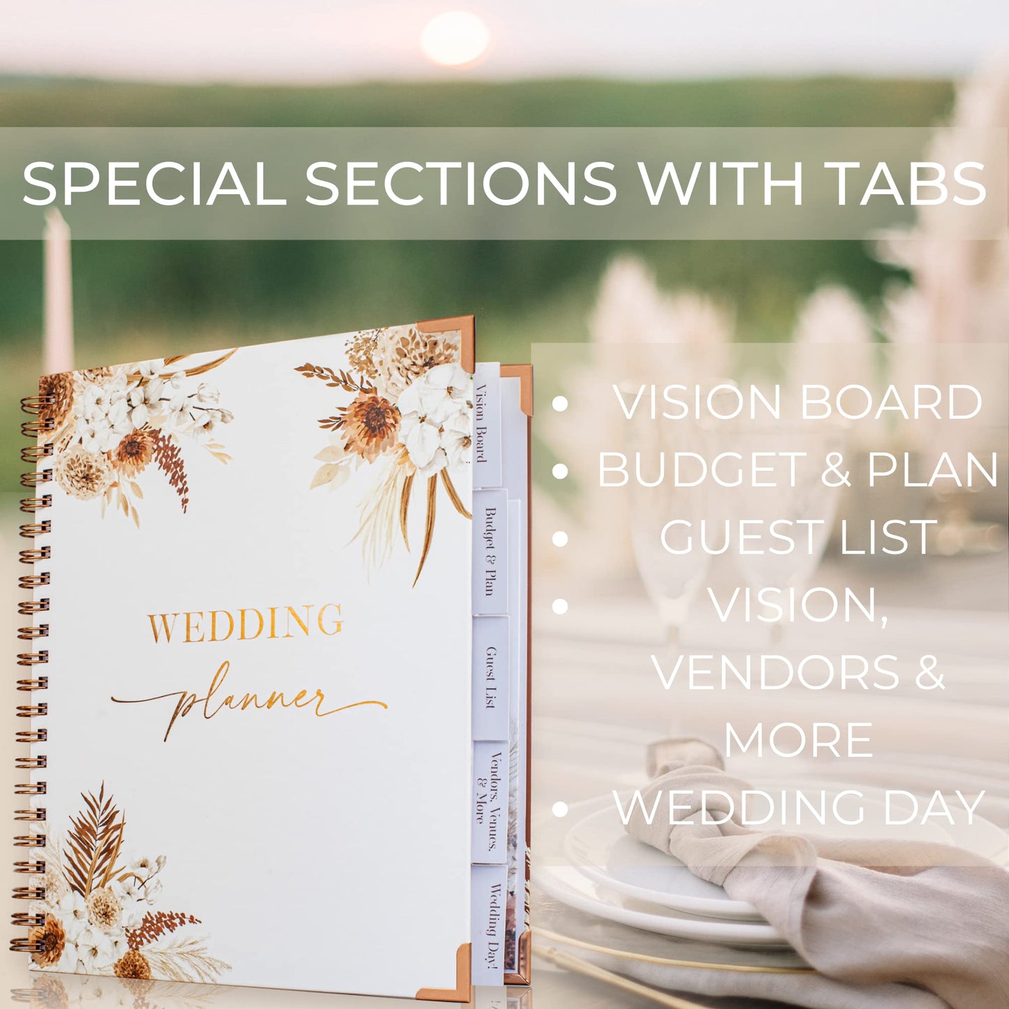 Beautiful Boho Wedding Planner Book and Organizer - Enhance Excitement and Makes Your Countdown Planning Easy - Unique Engagement Gift for Newly Engaged Couples, Future Brides and Grooms,9 X 11 inches