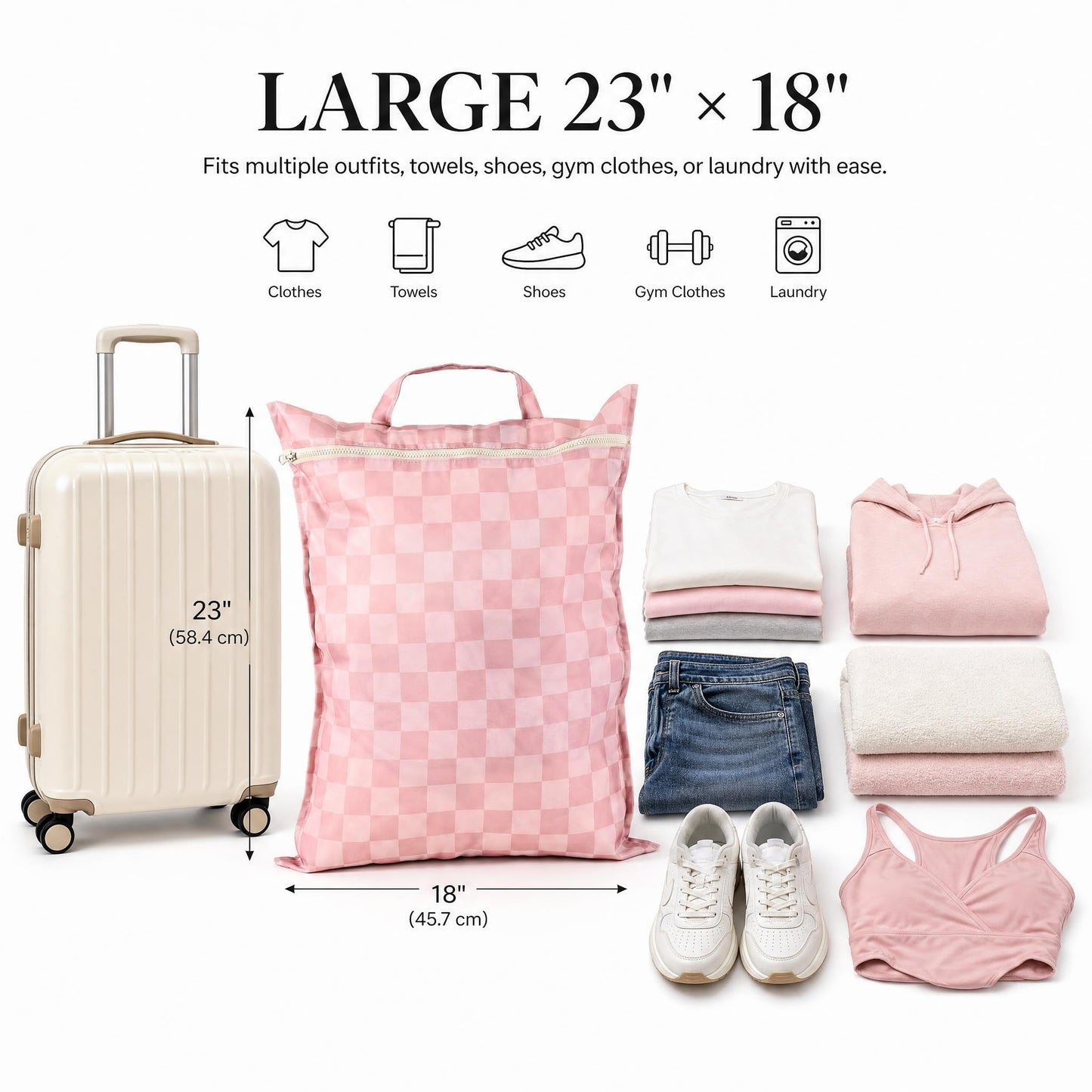 ZICOTO Stylish Travel Laundry Bags for Women - Set of 2 Waterproof Wet Bags, Ideal for Dirty Clothes, Wet Swimsuits and More - Charming Checkered Wet Dry Bag with Zipper and Handle for Beach and Pool