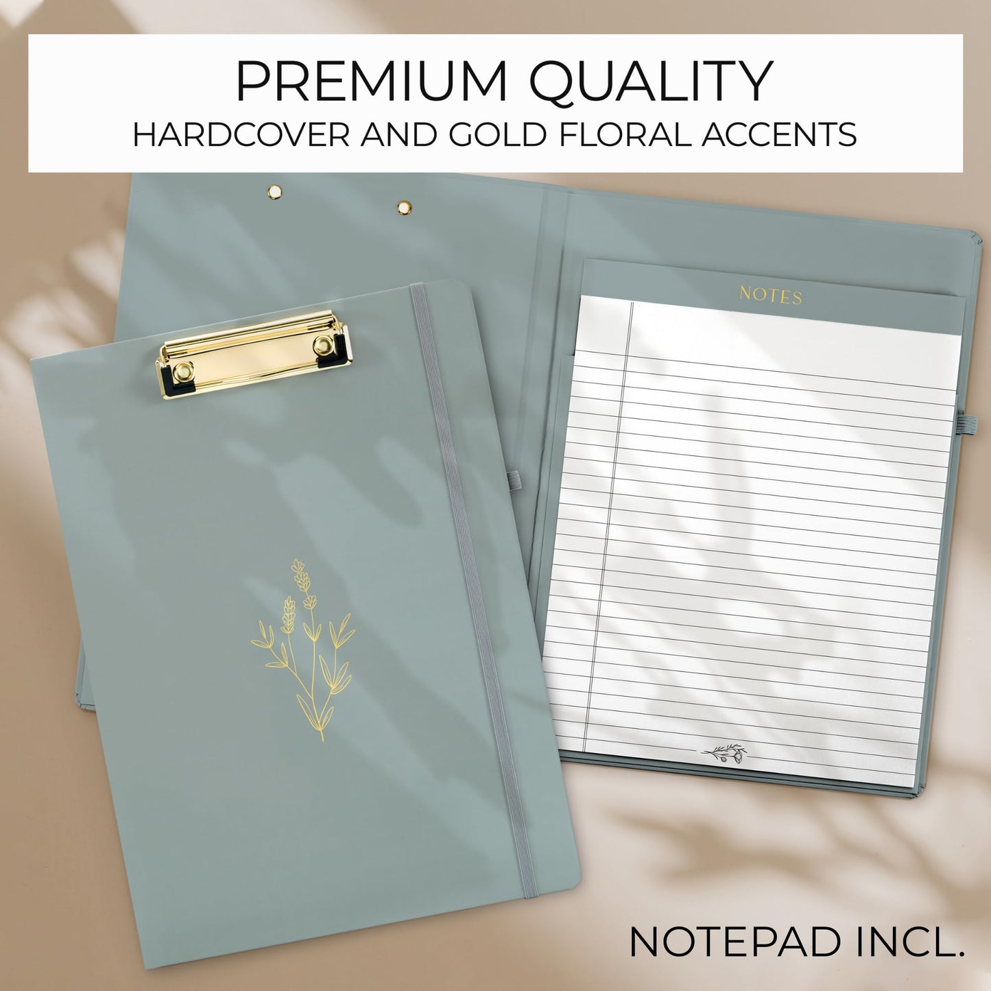 Aesthetic Clipboard Folio with Refillable Lined Notepad & Interior Pocket - Cute Padfolio/Legal Pad Holder for Women - Easily Organize Notes at Work, School, or Home