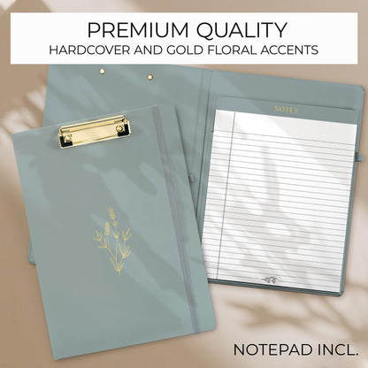 Aesthetic Clipboard Folio with Refillable Lined Notepad & Interior Pocket - Cute Padfolio/Legal Pad Holder for Women - Easily Organize Notes at Work, School, or Home