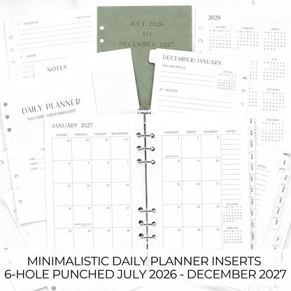 Beautiful 2026-2027 Daily Planner A5 Inserts for 6 Ring Binders - Durable Paper Refill Set 5.5" x 8.3" - Refills for Notebook Incl. Tabs & Monthly Calendar Spreads - From July 2026 - December 2027