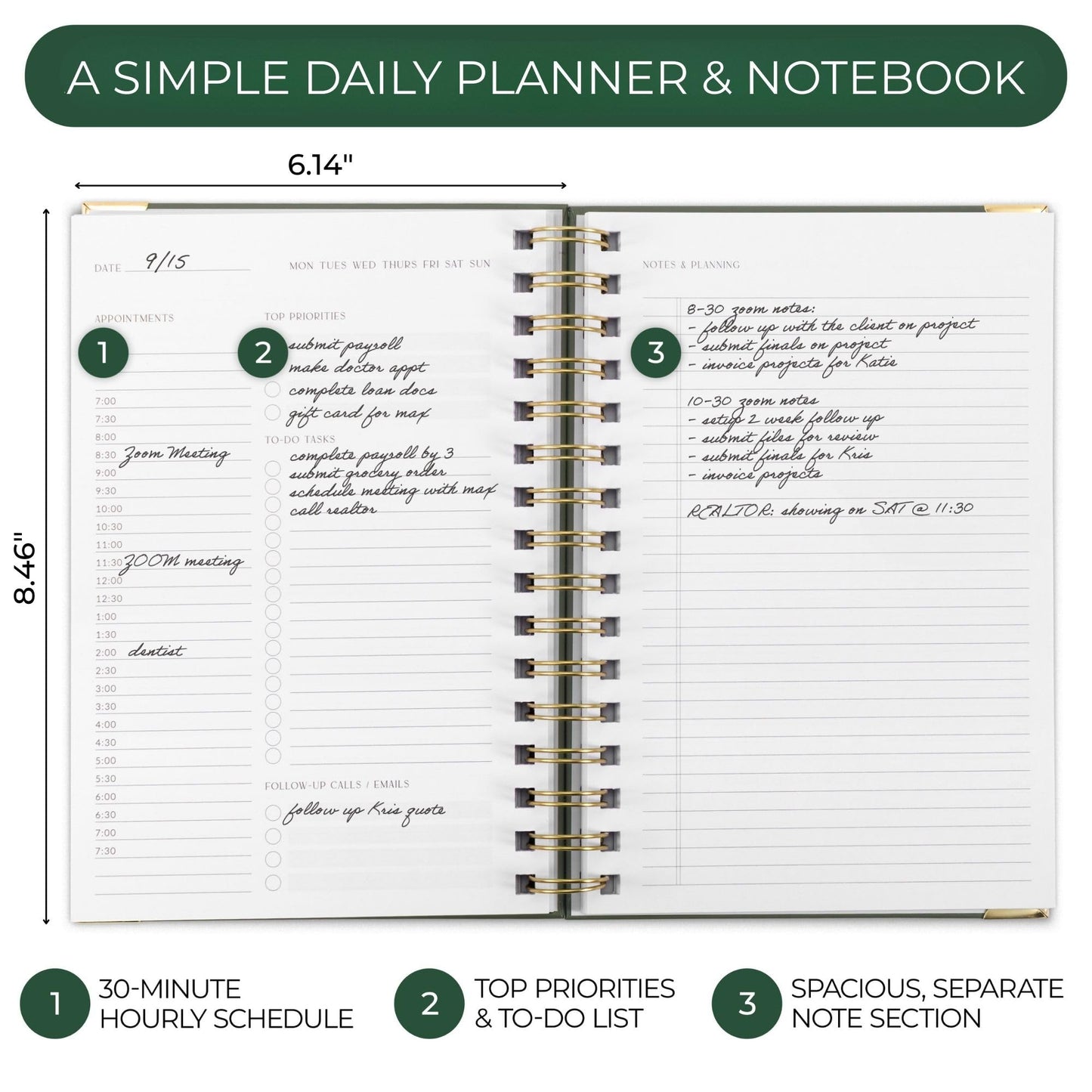 Aesthetic Daily Planner And Notebook With Hourly Schedule -Beautiful Spiral To do List Notepad For Work/Home to Organize Tasks And Appointments - Stylish School/Office Supplies Book For Women