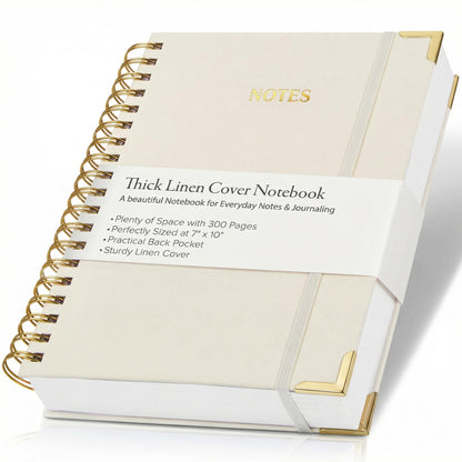 Aesthetic Thick Spiral Notebook Journal For Women in B5 Format - Stylish Linen Hardcover College Ruled Note Book w 300 Lined Pages - Cute Supplies For Bible Study & Staying Organized at Work or School