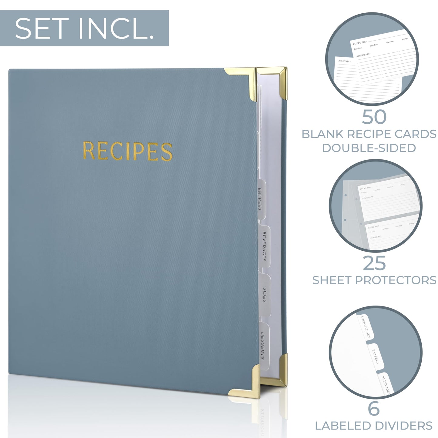 Aesthetic Recipe Binder with Polyester Waterproof cloth Cover - The Perfect Recipe Book with Plastic Sleeves to Write in Your Own Recipes - Quality Blank Cookbook Binder, Cards incl.